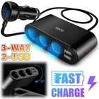 3 Way Car Cigarette Lighter Socket Splitter 12V Dual USB Power Adapter Charger