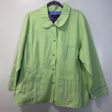 Denim  Co Vintage Lime Green Cotton Snap Front Jacket Lightweight 2X NWT