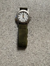 Timex Men Watch Stainless St Silver WR Green Nylon Light White Quartz