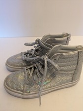 Vans Sk-8 Heel Zip High Top Silver Glitter Kids Sz. 4