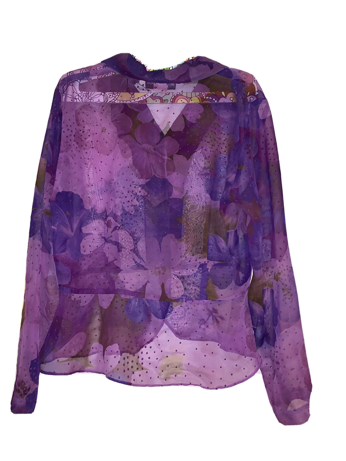 Betsys Things Purple Floral Sheer Woman Button up… - image 2