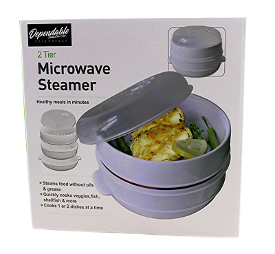 2 Tier Microwave Steamer Healthy Cooking Quick Fast Vegetables, Fish, Shellfish 