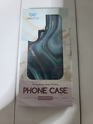 Samsung Galaxy S22 Ultra Case Wallet with Card Holder Blue Delidigi NEW