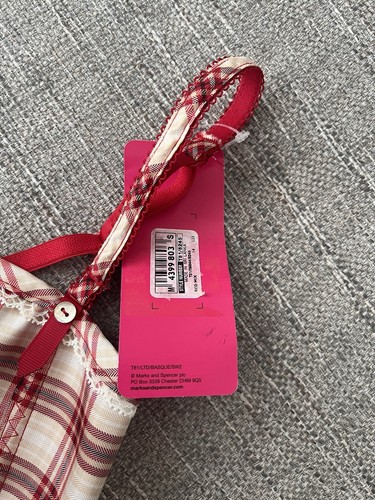 M&S Limited Collection Fully Boned Burgundy & Cream Check Corset Size 14 - BNWT - Picture 13 of 16