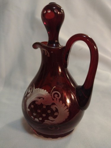 Egermann Cut To Clear Ruby Glass Cruet Stag Design - Picture 4 of 12
