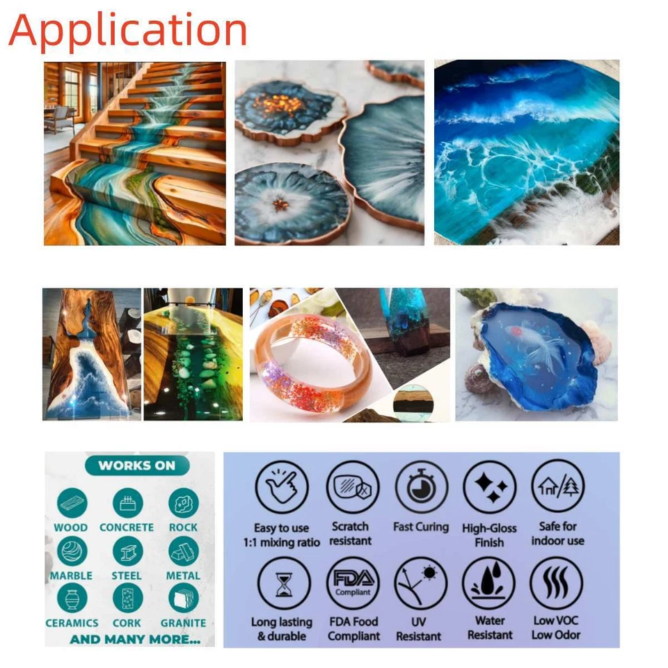 Clear Epoxy Resin - Bulk 500ML 1L 1.5l 2L 3L 4L 6L 8L 12L 16L Kit - 1A:1B Glue - Image 2 of 4