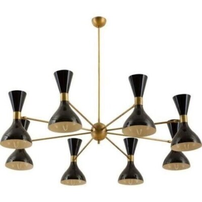 Large Italian Chandelier Stilnovo Style Mid Century Brass Sputnik Lights Lamp
