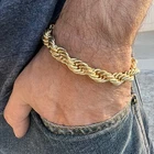Mens 14k Gold Plated Twisted Rope Chain Bracelet Hip Hop Jewelry 9" x 10MM Thick