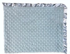 Mary Jane Buster Blue Baby Minky Dot Crib Blanket Satin Silky Trim Edge 31 x 39"