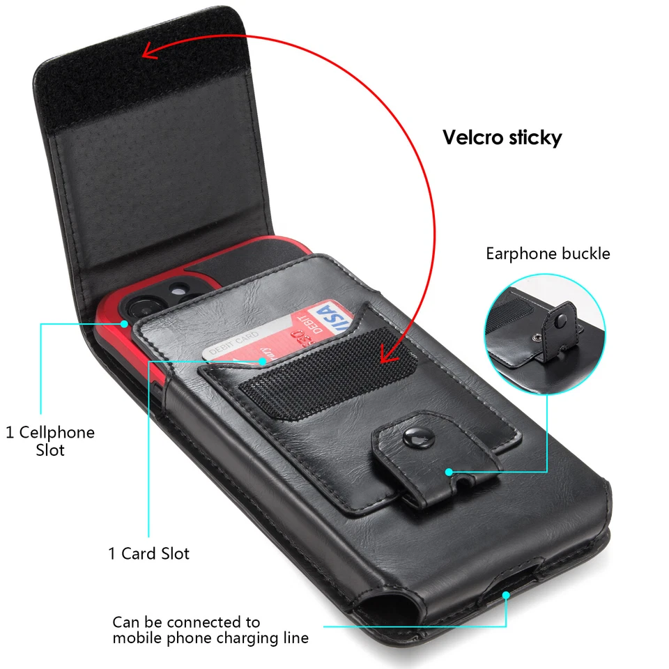 Funda de cuero con clip para cinturón para teléfono celular iPhone Samsung con soporte para tarjeta Foto 2 de 4