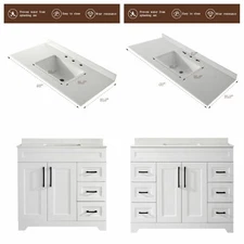 36"/48" Plywood Bathroom Vanity With Sink Engineered Stone Top Ceramic Basin