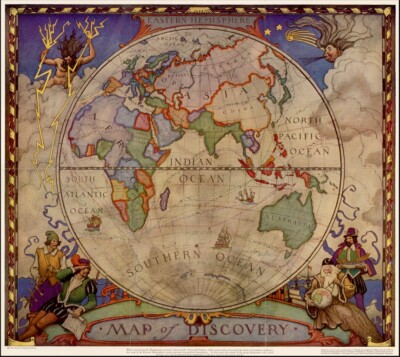 Map of Discovery - Western & Eastern Hemispheres: Wyeth : Art Print : 2-map SET