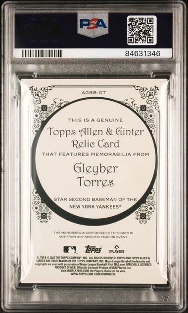 2023 Allen & Ginter Gleyber Torres Full-Size Relic PSA 10 GEM #AGRBGT Yankees - Image 2 of 2