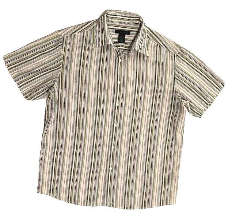 J. Ferrar Short Sleeve Striped Casual Button-Down Shirts for Men