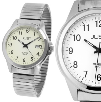 Herrenuhr Armbanduhr Edelstahl Stretch Flex Zug Leuchtzifferblatt JUST JU20094