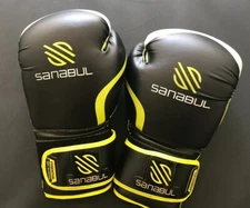 SANABUL Essential Gel Impact Protection 16oz. Boxing Gloves Black/Neon Green/Wht