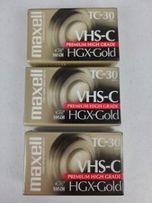 3 Maxell VHS-C TC-30 HGX-Gold Premium High Grade Video Tapes New Sealed