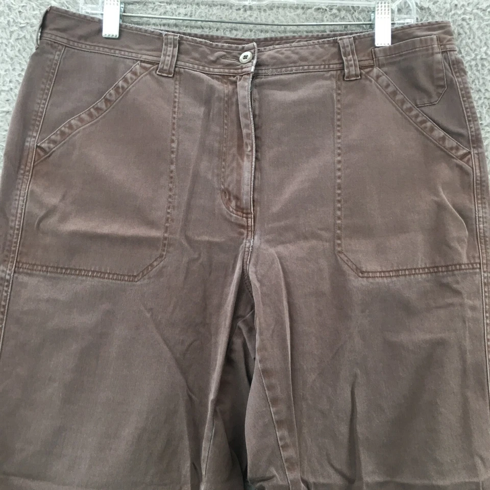 LL Bean Wide-Leg Pants Womens 16 Reg (actual 35x29) Brown Cotton Blend High Rise - Image 2 of 4