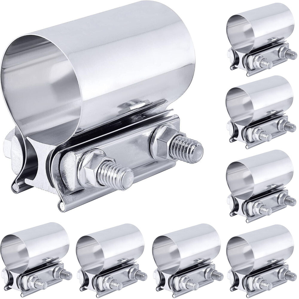 10pcs 2.5 Inch Stainless Steel Exhaust Band Clamp Muffler Coupler Sleeve