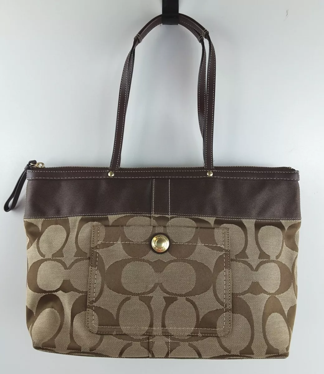 Coach Signature Stripe Tote Shoulder Handbag 11691 Purse Brown