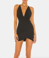 NBD Emily Black Little Sexy Dress M V-Neck Pleated Open Back Cocktail Party NEW