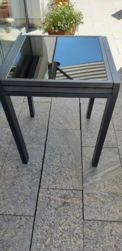 Balkontisch, ausziehbar, Tischplatte schwarzes Glas, Maße L/B/H 65 x 65 x 76 cm  - Bild 1 von 5