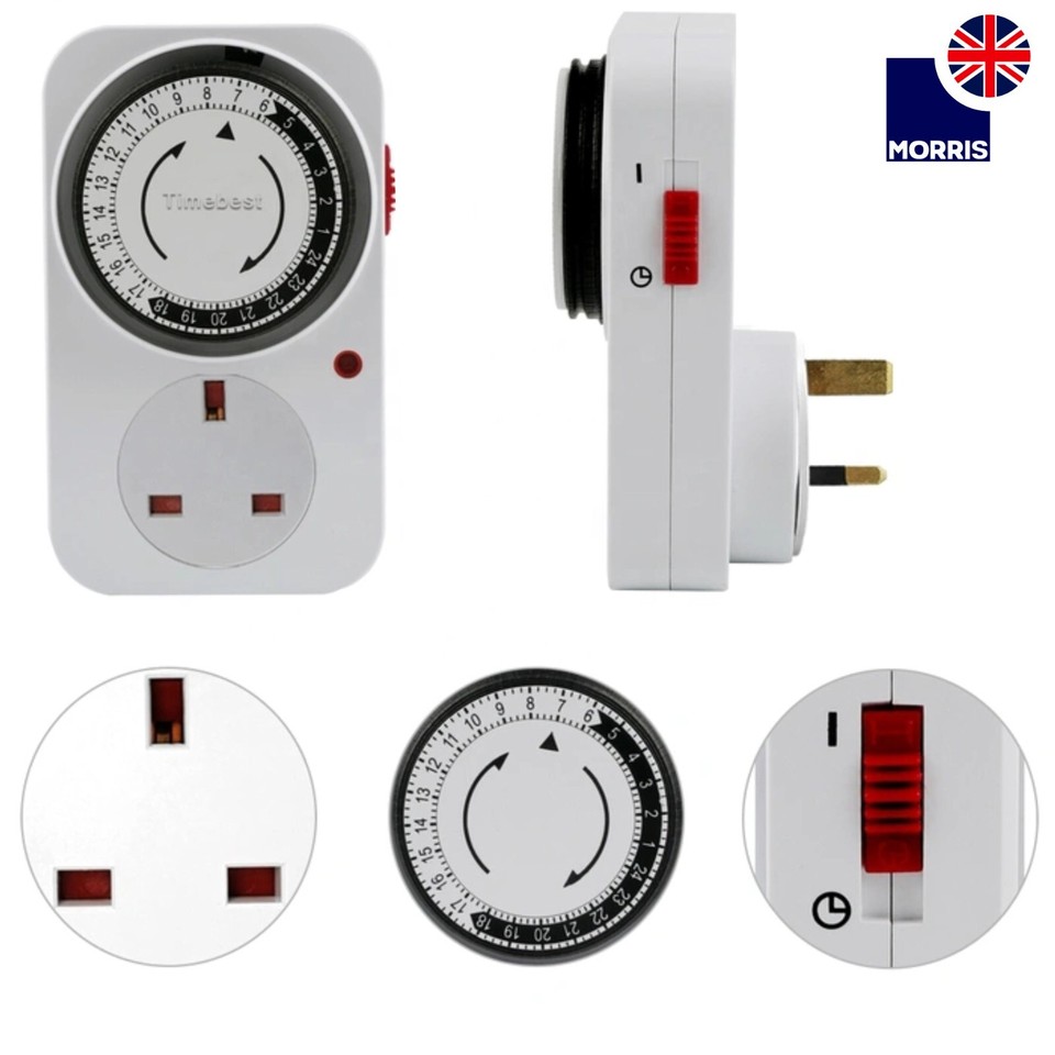 Plug in Timer 24 Hour Mechanical Timer Plug UK 3 Pin Adapter 15 Min ...