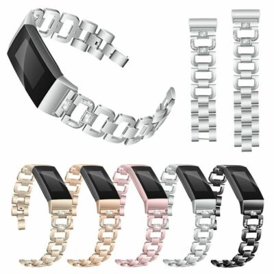 Lady Bling Rhinestone Stainless Steel Watch Wrist Band Strap For Fitbit Charge 3