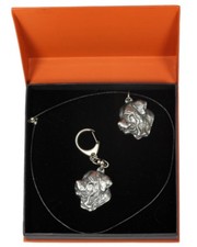 Tosa Inu - necklace, keyring, set with a dog in orange box, Art Dog USA
