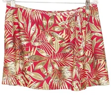 Catalina Sarong Swim Cover Up Wrap Skirt Red Foliage Print Ribbed Matte Jersey