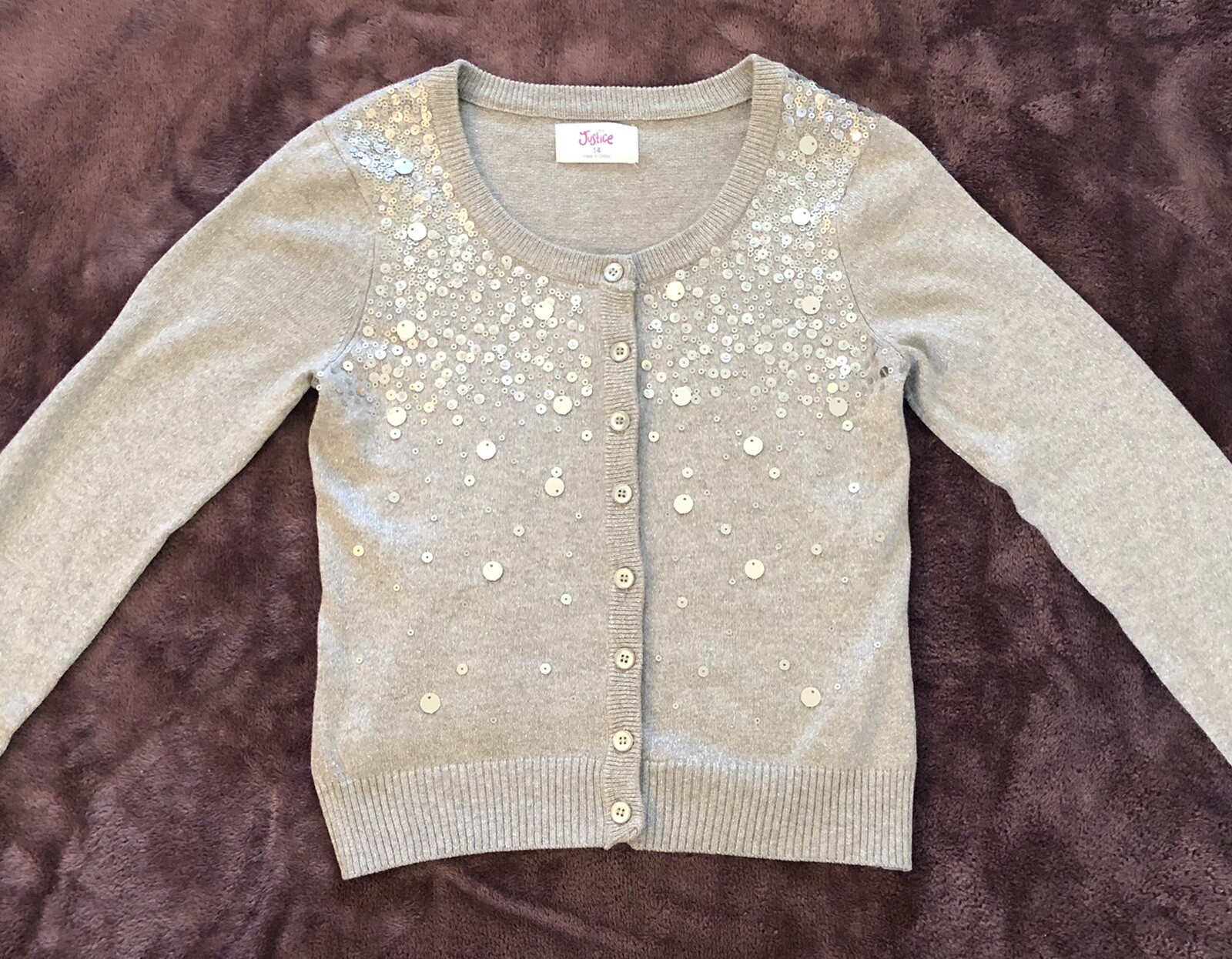Justice Sparkle Sequin Sweater Cardigan 