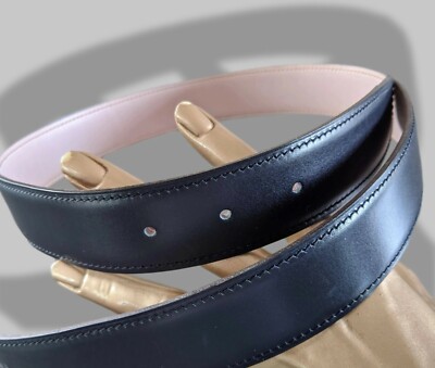 Hermes [184] 2001 Marine/Mauve-Rose Pale Reversible Leather Strap Belt  32mm, Box