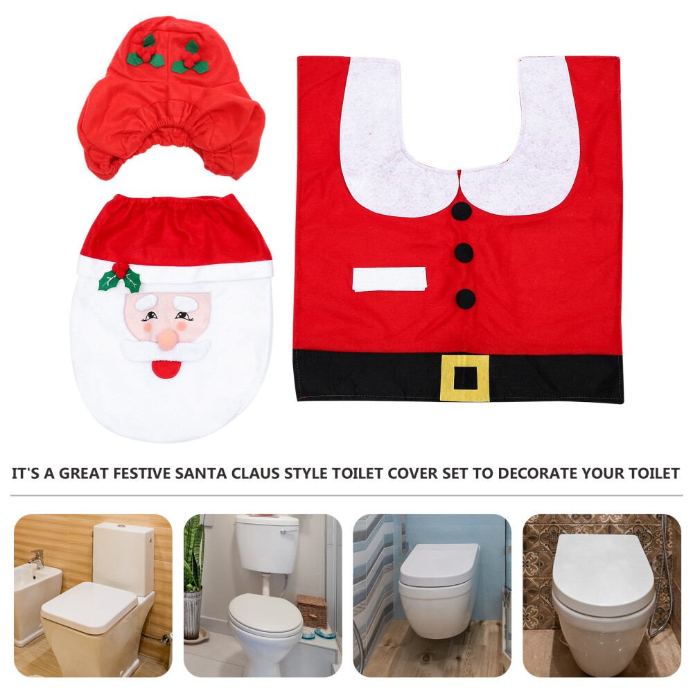 3PC Set Christmas Toilet Seat & Cover Santa Claus Bathroom Mat Xmas