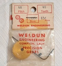 Vintage Weldun Engineering Slot Car .125" Bore Crown Gear 40 Tooth 48 Pitch NOS