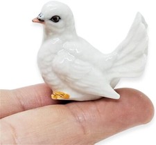 1" White Pigeon Ceramic Figurine Bird Miniature Replica Animals Dollhouse Decor