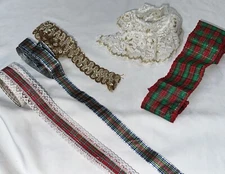 Vtg 5 pc Assorted Christmas Holiday Plaid Gold Lot Trim Edging Ribbon 16 Yards