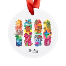 India Motifs Graphic - Round Acrylic Ornament - Personalized Holiday Gift