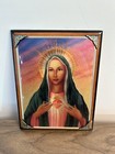 Mother Mary Madonna Foil Picture On Wood Frame Sacred Heart Virgin Mary Print — photo 1