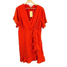 Michael Michael Kors Dress Red Ruffle Sparkle Detail Size Large New