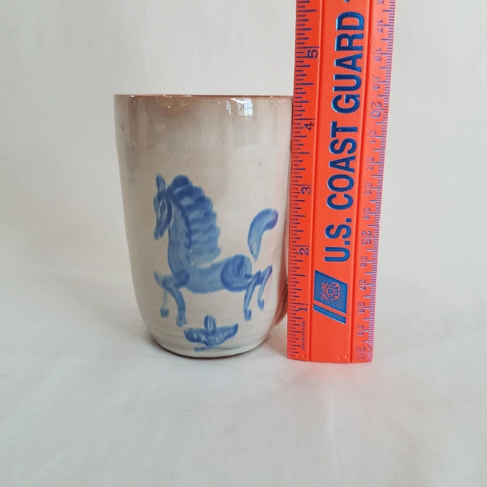 Vintage Scheier Studio Pottery Mug SIGNED Blue Dancing Horse RARE Edwin Mary - Image 2 of 4