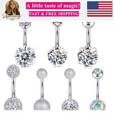 14G Hypoallergenic Surgical Steel Belly Button Ring Cubic Zirconia Belly Butt...