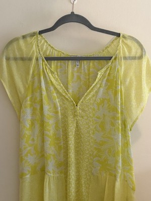 Joie Yellow Silk Ruffle Floral Sheer Blouse Shirt Sz Sm S CUTE