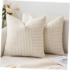 and Beige Patchwork Farmhouse Pillow Covers 18x18 18" x 18" Pack of 2 Khaki