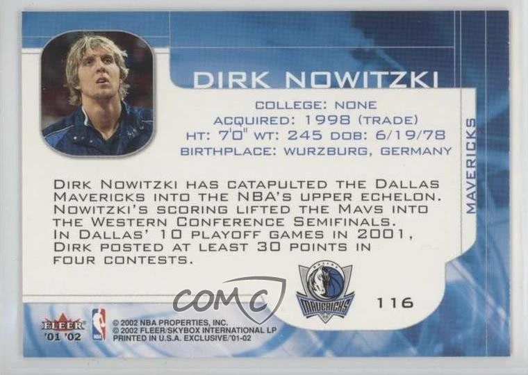 2001-02 Fleer Exclusive Members Only Dirk Nowitzki #116 HOF - Image 2 of 2