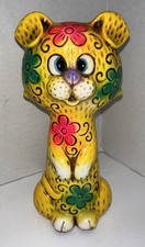 VTG 60s MCM Kitsch Bright Yellow Cat Bank w/ Stopper