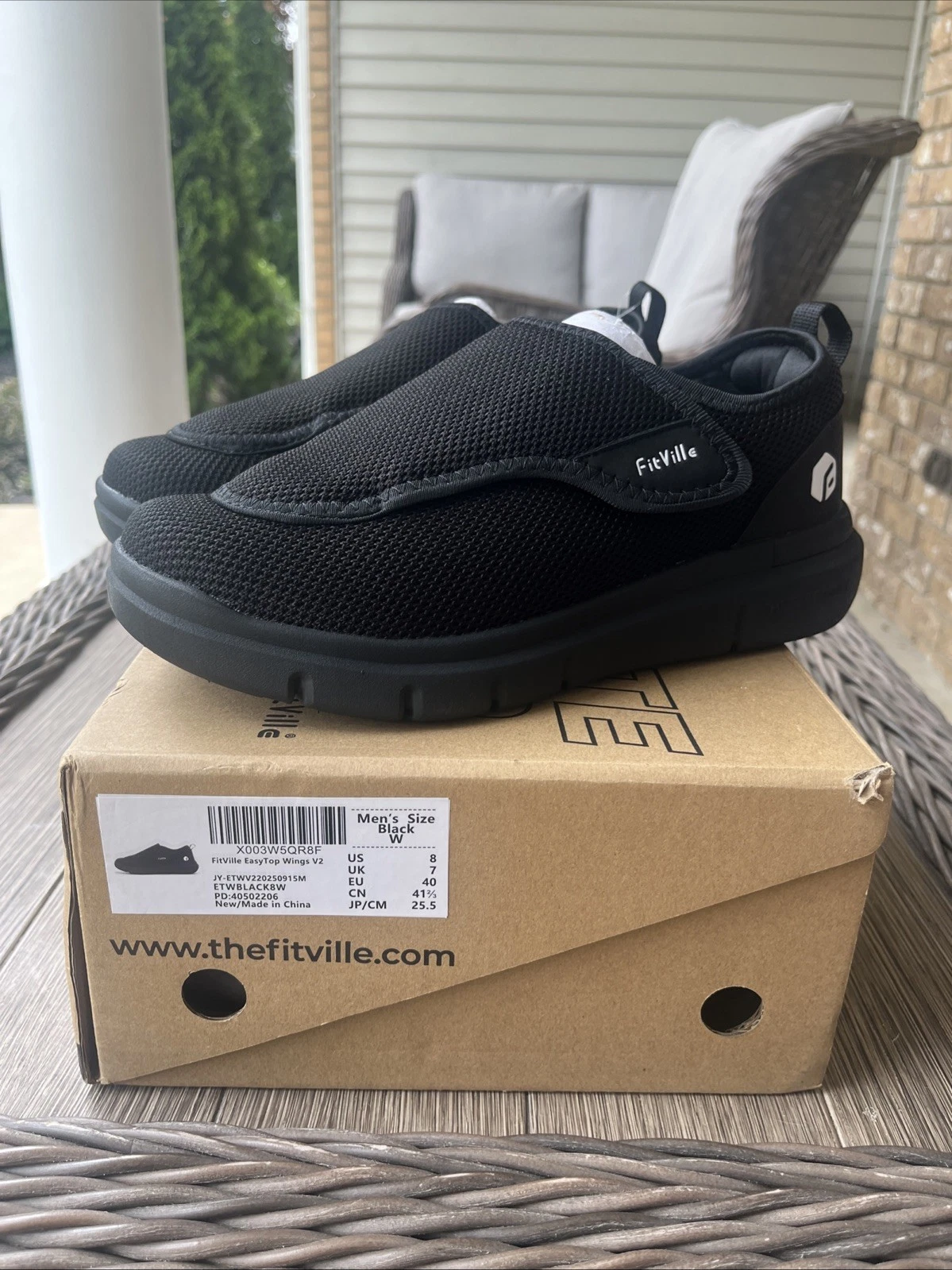 FitVille Mens Shoes sz 8 Wide Easy Top Wings V2 Slip On Sneaker Black Diabetic