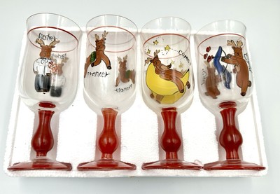 Pottery Barn Rainbow Mountain Reindeer Christmas Handpainted Goblets
