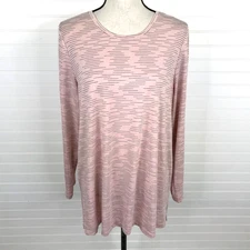 CJ Banks Womens Size X Tunic Top Shirt Pink Long Sleeve Knit Stretch