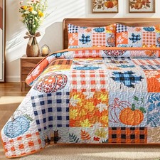 Fall Quilt King Size Patchwork King Quilts Bedding Set Washable Thanksgiving