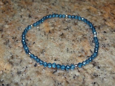 Sterling Silber 3 mm London Blautopas Edelstein Stretch Armband 7,75''